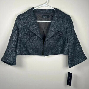 Rickie Freeman For Teri Jon Black Metallic Wool Blend Beaded Jacket Women’s Sz 4